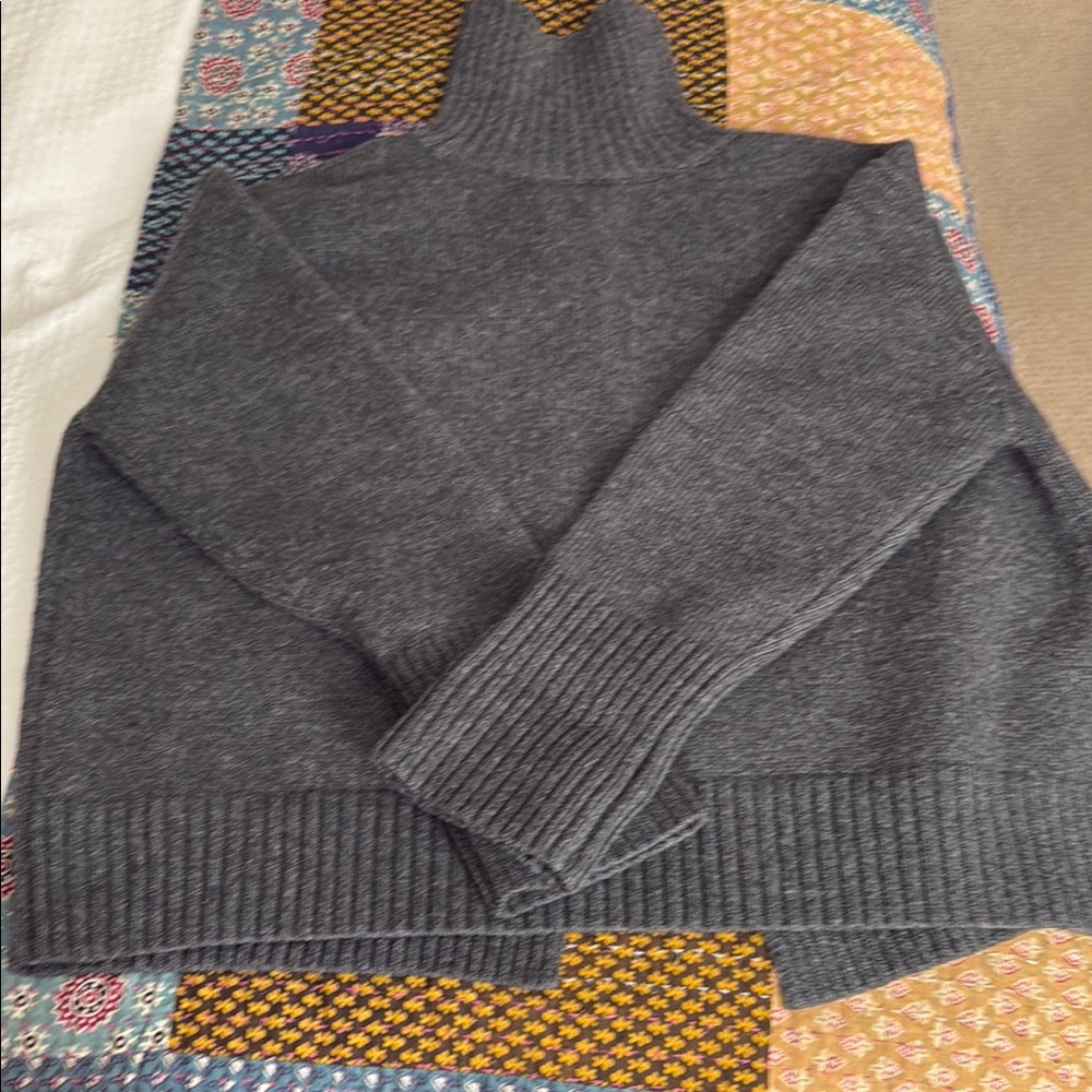 Bobbles and Lace - Chic Charcoal Turtleneck Sweater with split back